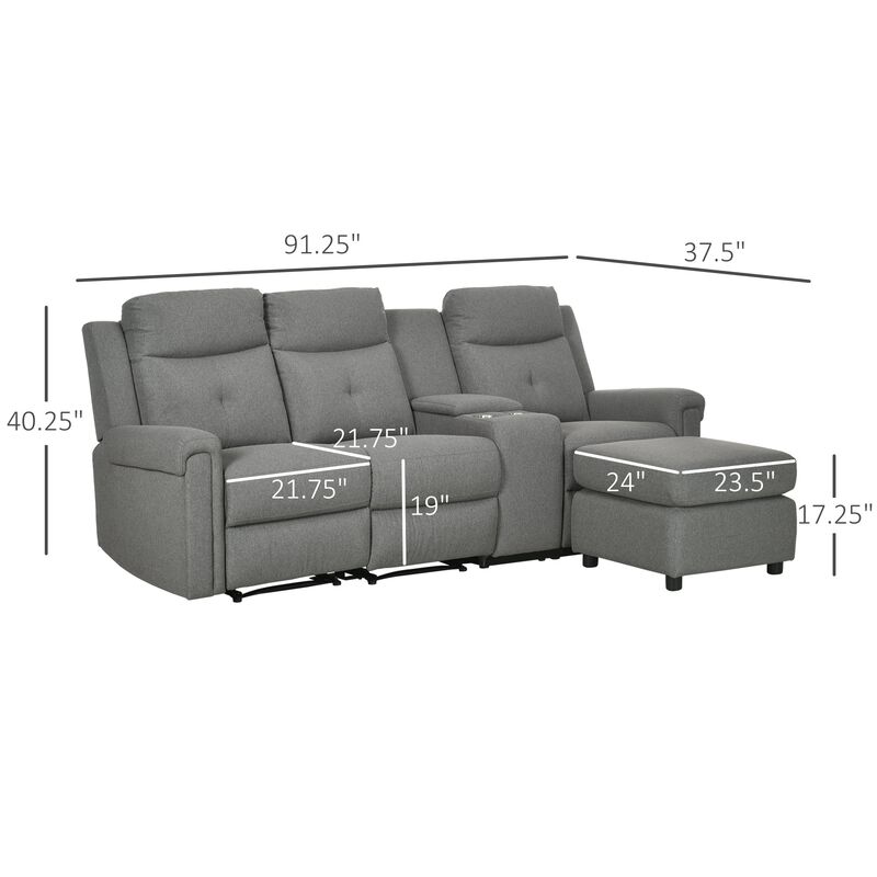 Gray Luxe Lounging: L-Shaped Reclining Sofa with Chaise & USB