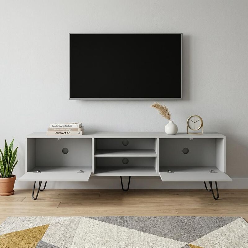 HomeRoots 71" White Cabinet Open And Enclosed Storage TV Stand image number 1