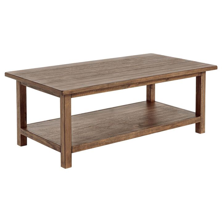Plethoria Home Castleton Distressed Wood Coffee Table with Shelf