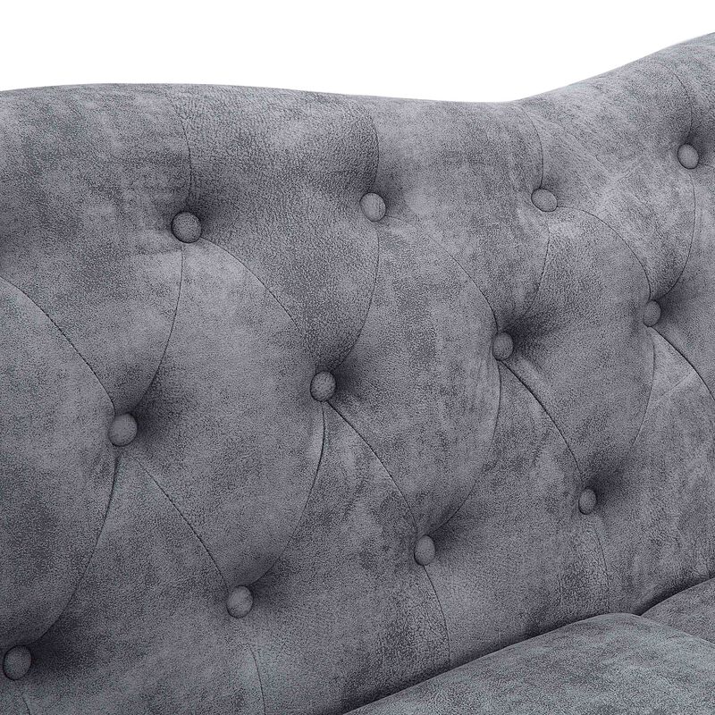 Classic Traditional Living Room Upholstered Sofa with high-tech Fabric Surface/ Chesterfield Tufted Fabric Sofa Couch, Large-Grey image number 3
