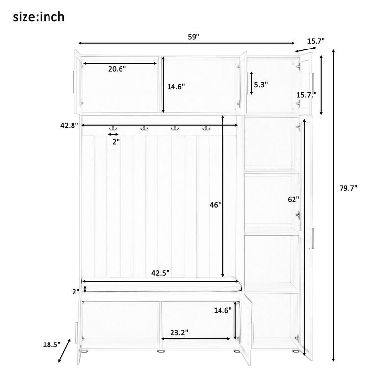 Entryway Hall Tree with Cushioned Seating Bench image number 3