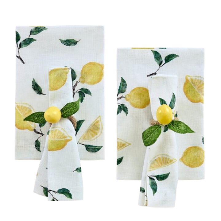 Solino Home 100% Pure Linen Dinner Napkins 20 x 20 Inch Set of 4 - Botanical Lemon