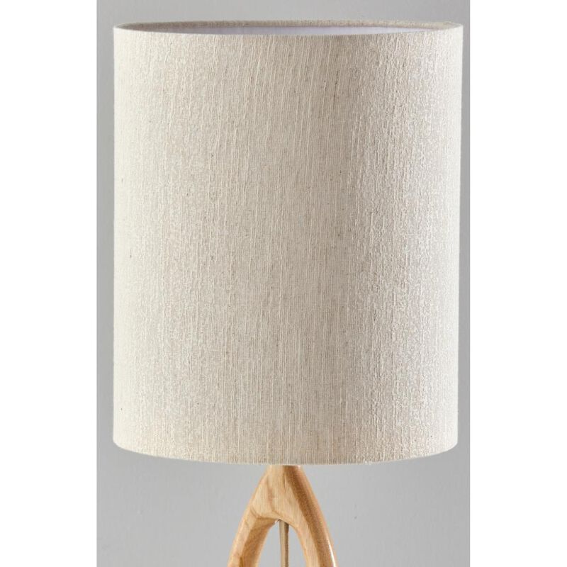 Hivvago 28" Natural Solid Wood Round Table Lamp With Beige Drum Shade