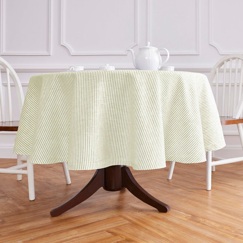 Solino Home Narrow Stripe 100% Linen Round Tablecloth &ndash; Handcrafted, Machine Washable, Perfect for Holiday and Everyday Dining