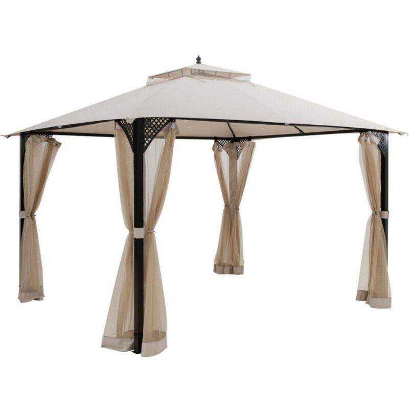 Hivvago 12 x 10 Feet Outdoor Double Top Patio Gazebo with Netting