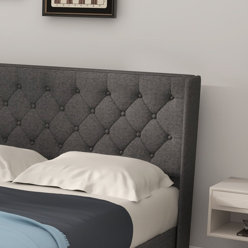 Upholstered Platform Bed with Button Tufted Headboard