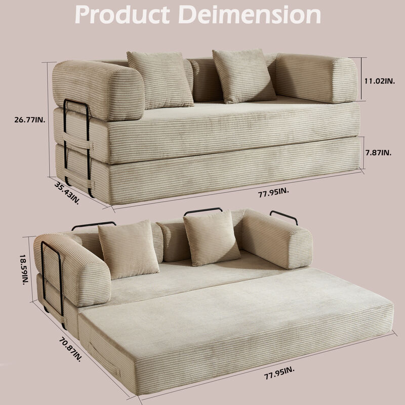 GOODSILO Convertible Sleeper Sofa Bed with Cylindrical Pillow, Folding Mattress Couch with Fixed-Shape Frame, Floor Sofa Lounge Couch image number 2