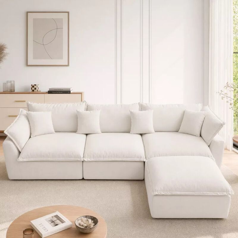 Vipbear 130 Inch Oversized Modular L Shaped Cloud Sectional Sofa with Movable Ottoman, Living Room image number 7