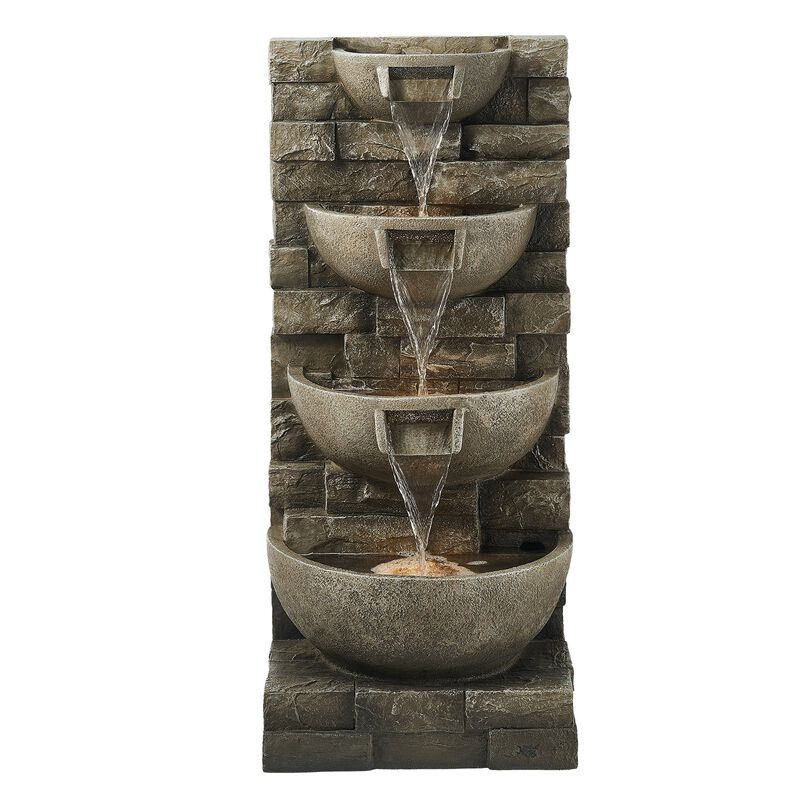 4-Tier Waterfall Fountain with Built-In LED Lights, Floor Standing Water Feature for Patio Garden-Concrete Grey image number 0