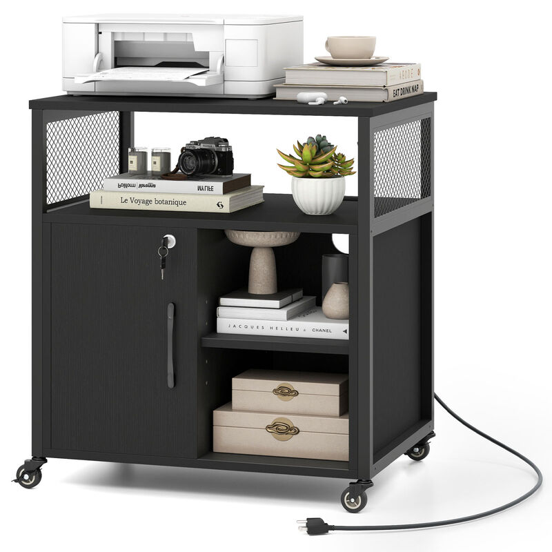 File Cabinet with Charging Station, Cable Management and Rolling Wheels image number 6