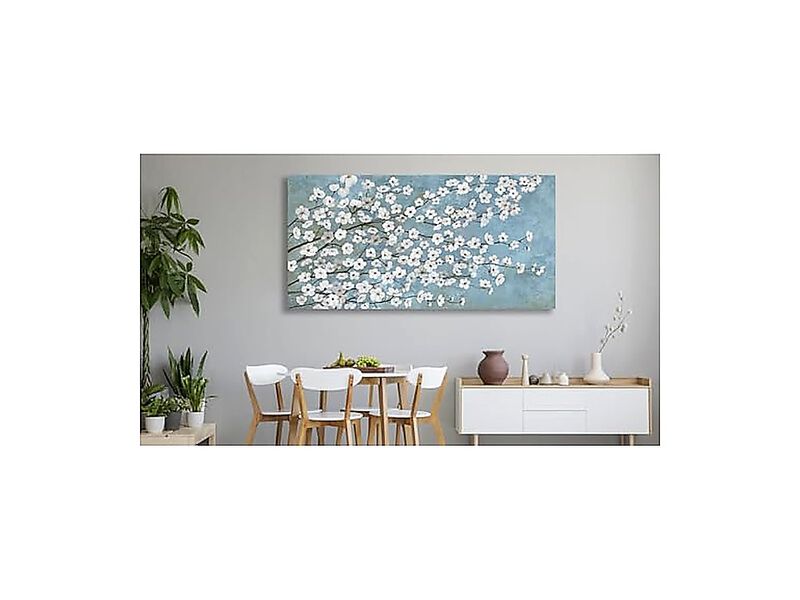Large Flowers Wall Art White Blossom Branches Canvas Living Room Rustic Light image number 3