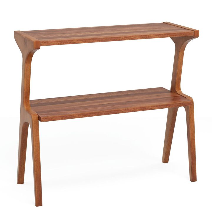 Tribesigns Solid Wood End Table, 2-Tier Slim Side Table with Storage Shelf, Narrow Sofa Side Table for Living Room, Bedside Table Nightstand for Bedroom, Small Accent Table for Small Spaces