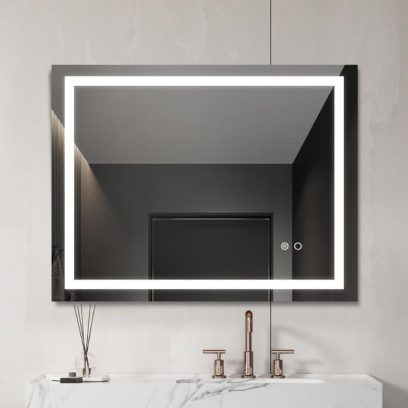LED Bathroom Mirror Touch Button Control with Dimmable & Anti-Fog Features