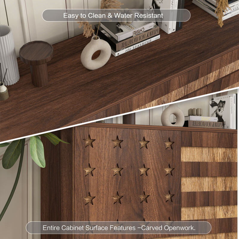 TATEUS Versatile 55" Buffet Cabinet - Hand Carved Kitchen Storage with 2 Drawers, 3 Doors, Adjustable Shelf