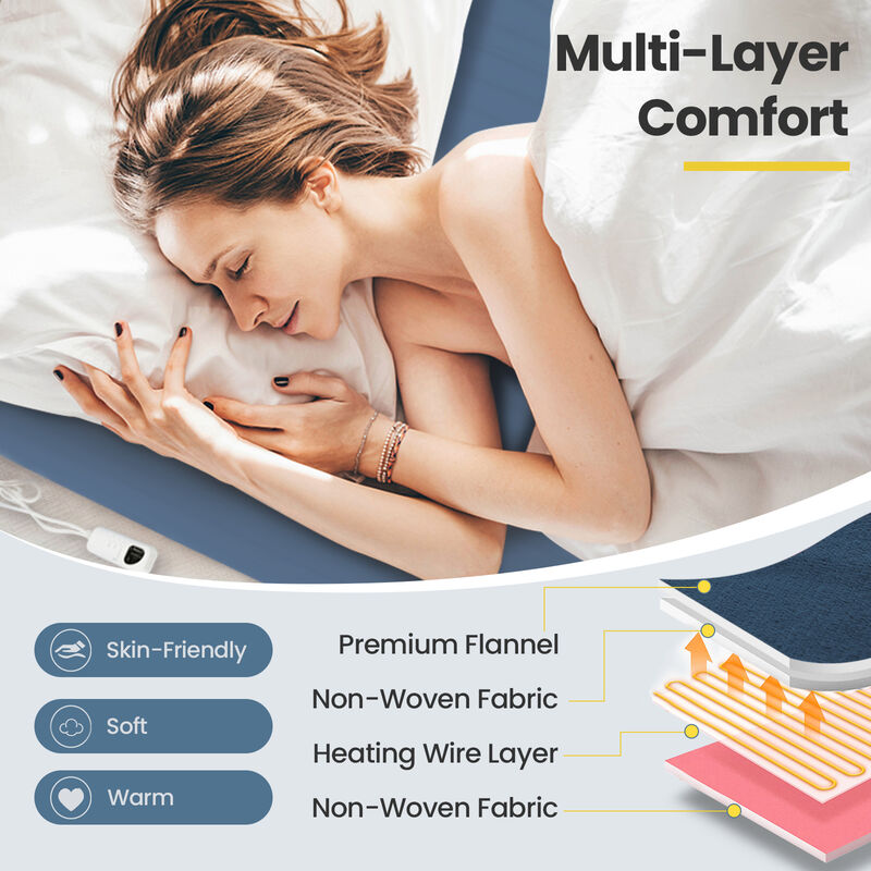 Electric Heated Mattress Pad with 5 Heating Levels and Overheat Protection-Blue
