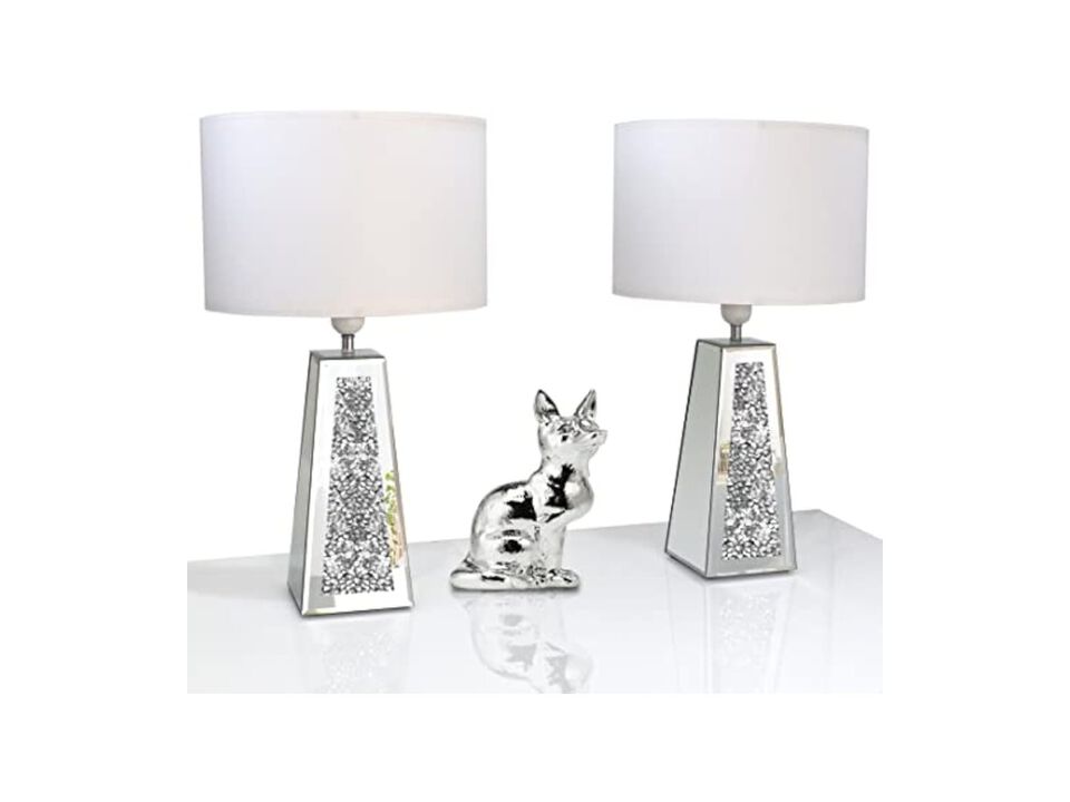 LED Modern Crystal Linen Table Lamps Set Of 2 For Living Room Bedroom Office