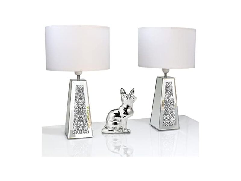 LED Modern Crystal Linen Table Lamps Set Of 2 For Living Room Bedroom Office image number 0