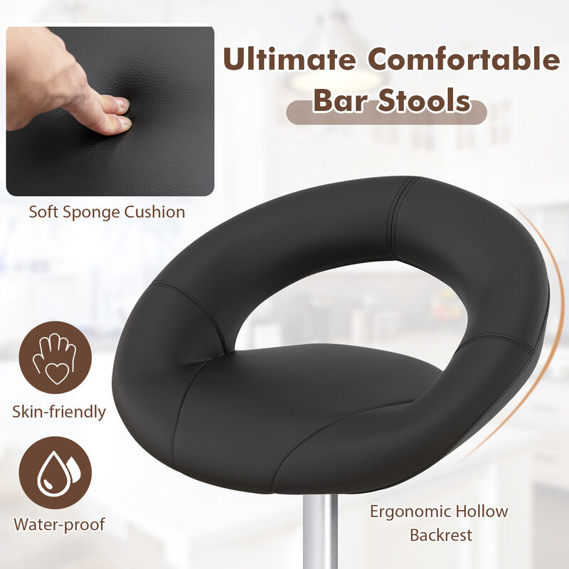 Set of 2 Bar Stools Adjustable PU Leather Swivel Chairs