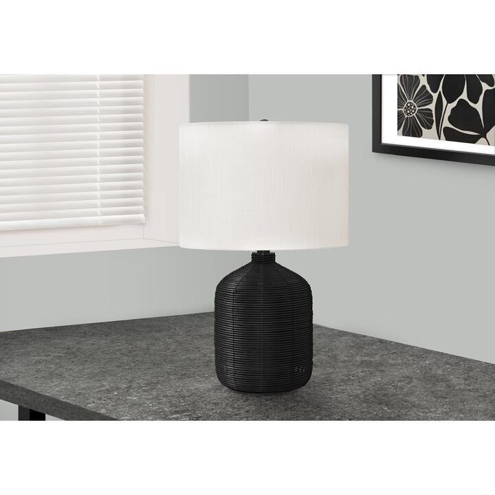 Monarch Specialties I 9734 - Lighting, 23"H, Table Lamp, Black Rattan, Ivory / Cream Shade, Modern