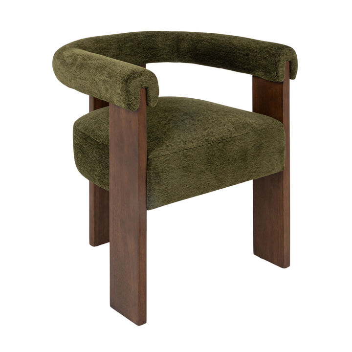 Barrel Back Accent Chair with Velvet Upholstery and Wood Frame, Green