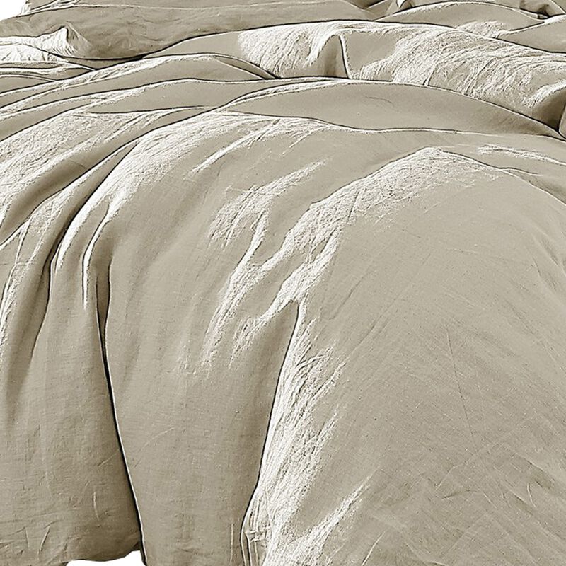 Edge 4 Piece King Size Duvet Comforter Set, Washed Linen, Oatmeal Beige - Benzara