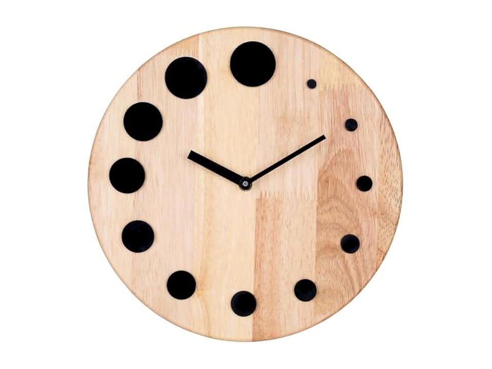 Wooden Black Acrylic Dot Rubber Wood Wall Clock 24 Cm Modern Living Room Decor