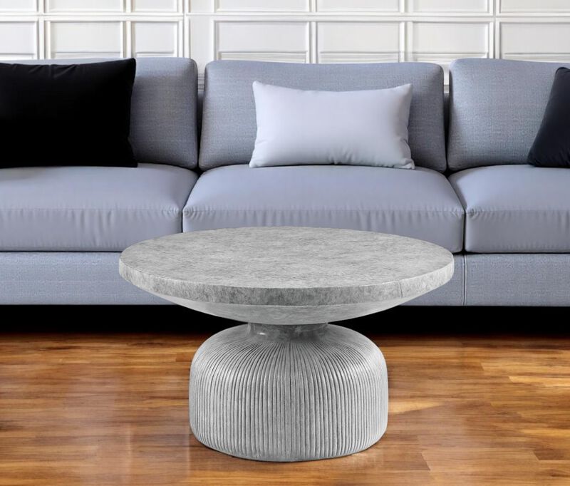 Hivvago 30 Inch Gray Cement Round Pedestal Coffee Table