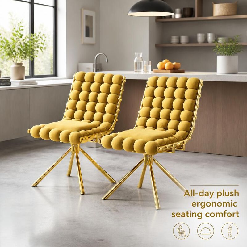 GOODSILO Set of Two Modern Tufted Puffy Bubble Velvet Dining Accent Swivel Chairs with Metal Legs for Dining Room and Kitchen image number 4