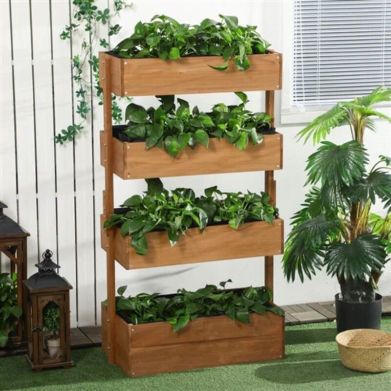 4-Tier Vertical Wooden Planter Box for Raised Garden Beds