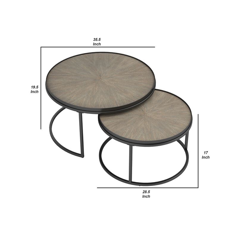 2 Piece Nesting Table with Elm Wood Top, Gray-Benzara