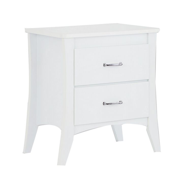 Contemporary Style 2 Drawers Wood  Nightstand By Babb, White-Benzara