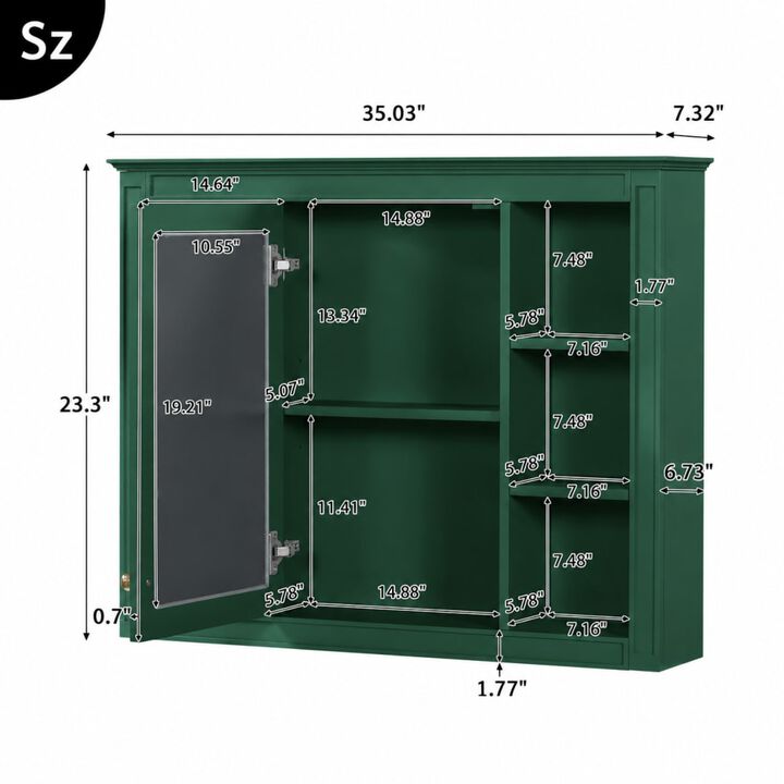 ELEMENT ACE 35 Inch Wall Mounted Medicine Cabinet with Mirror, Modern Bathroom Storage Cabinet with Adjustable Shelves, Towel Rod and Ample Storage Space