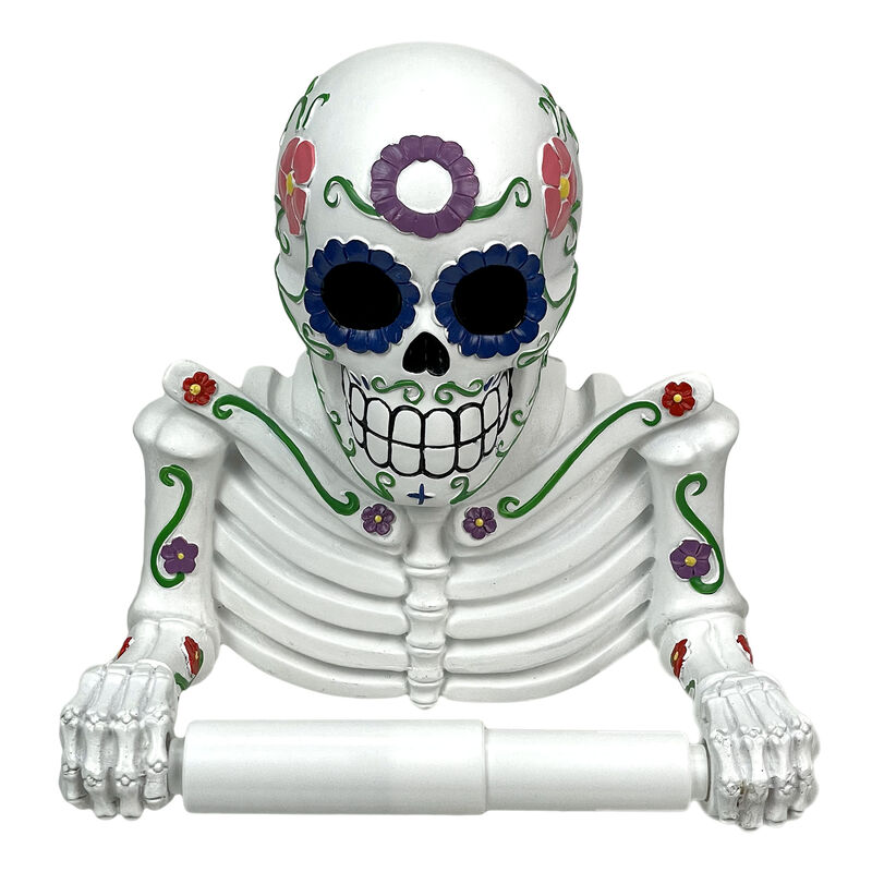 Smelly Skelly White Day of the Dead Sugar Skull Toilet Tissue Holder image number 0