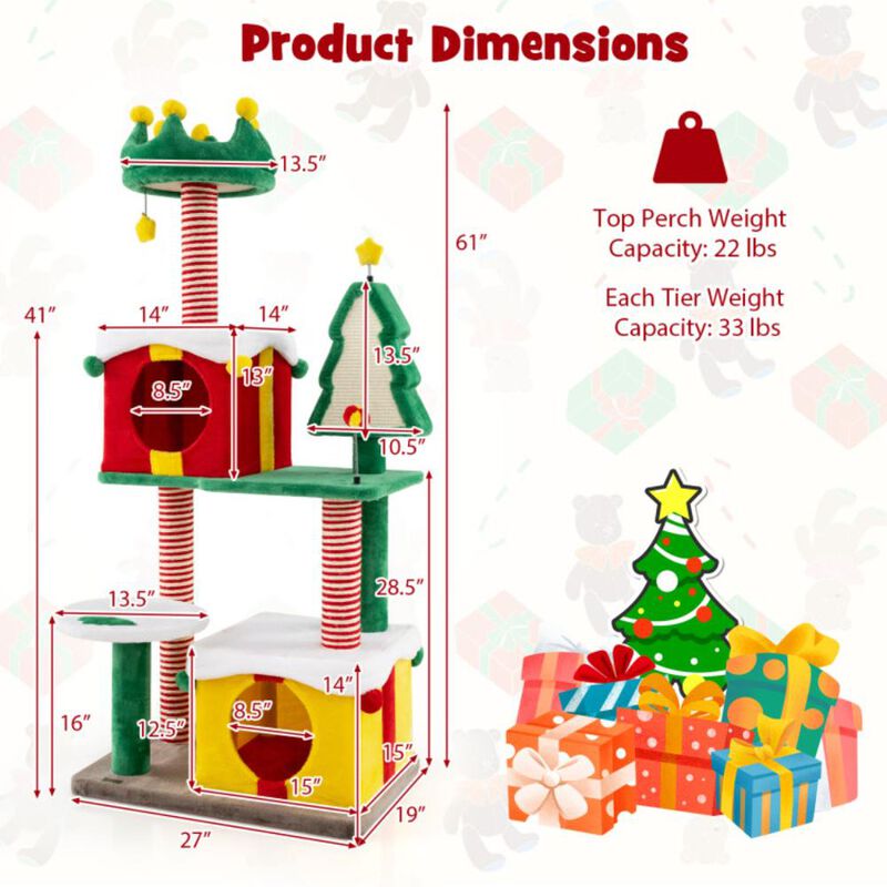 Hivvago Cute Christmas Cat Tree Cat Tower for Indoor Cats with Scratching Posts and Carpet