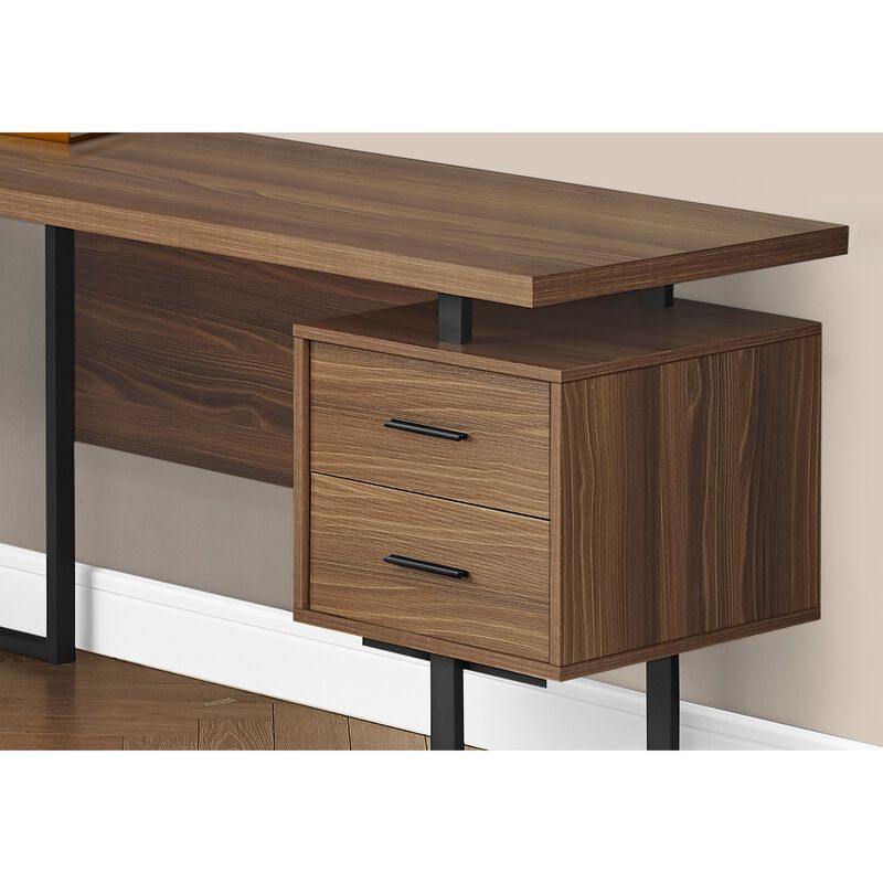 Monarch Specialties Computer Desk, Home Office, Corner, Left, Right Set-Up, Storage Drawers, 70"L, L Shape, Work, Laptop, Metal, Laminate, Walnut, Black, Contemporary, Modern