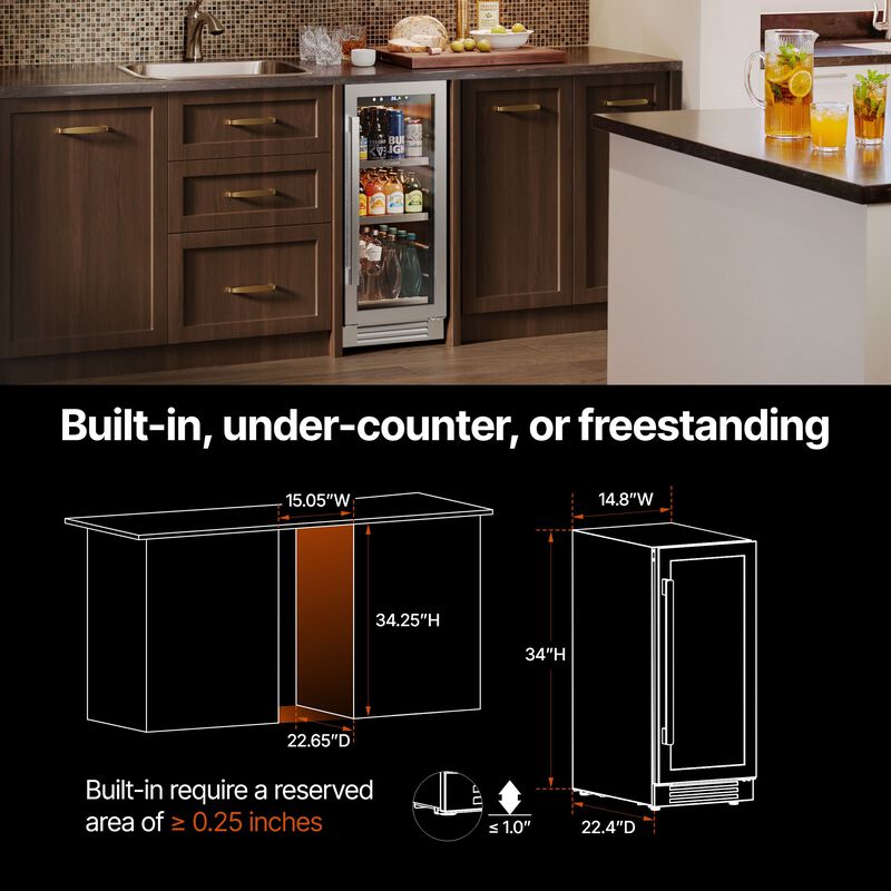 Beverage Refrigerator Cooler,15 inch 100 Cans Beverage Fridge, 34-54 ℉,Built-in Beverage Cooler ,3 Color LED image number 4
