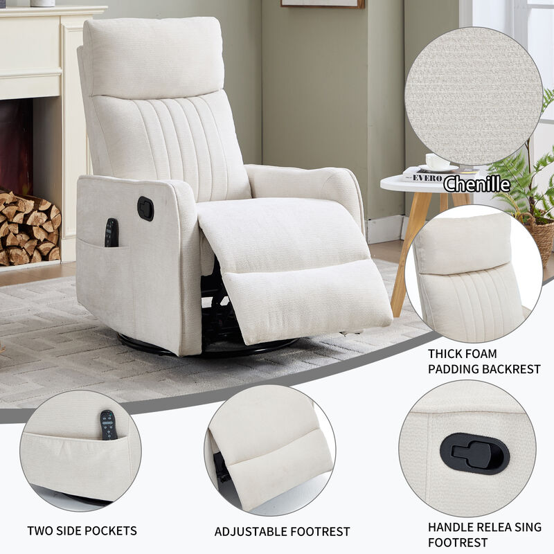 Heat Massage Manual Recliner Chair with Rocker and Swivel in Fabric for Living Room, Dark Grey