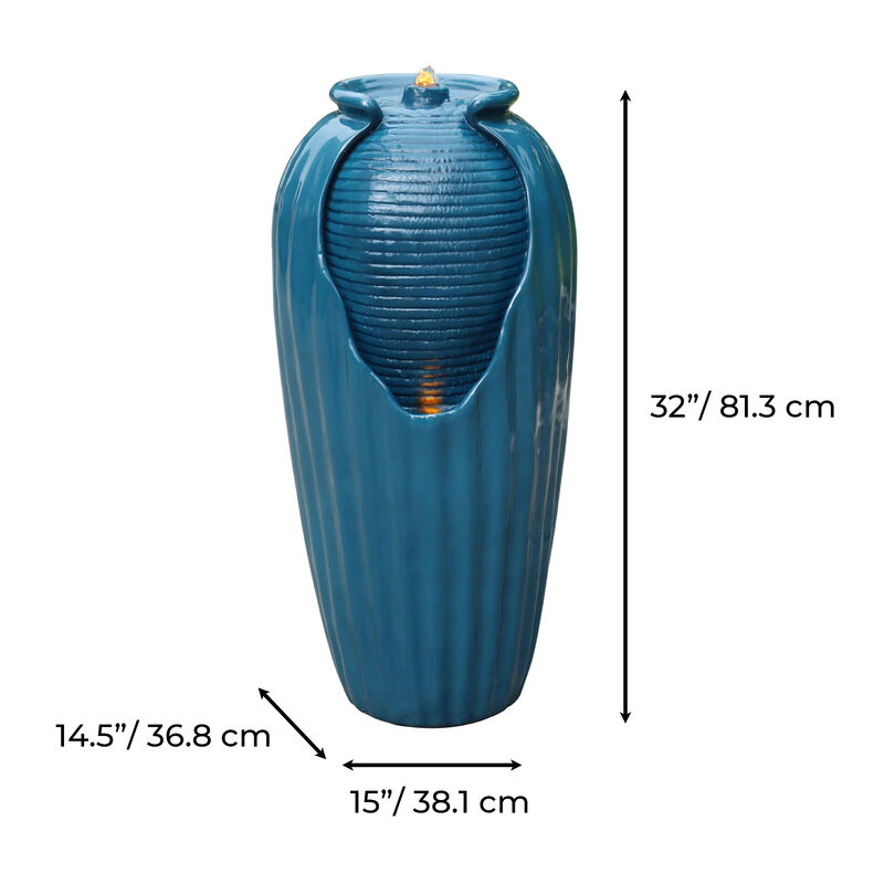 Teamson Home Indoor/Outdoor Contemporary Vase Water Fountain with LED Lights, Blue image number 3