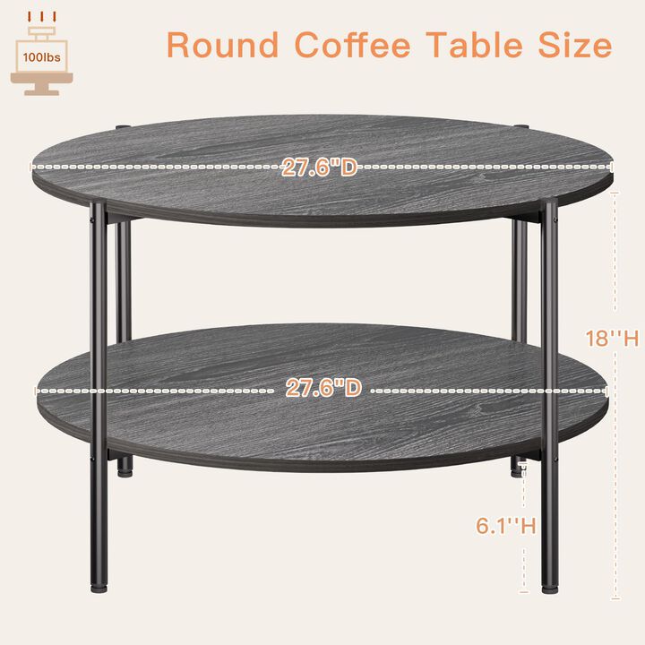 FAMIDGE Round Coffee Table Living Room, 27.6"" Small Coffee Table, 2-Tier Circle Coffee Table with Storage Shelf, Circular Wood
