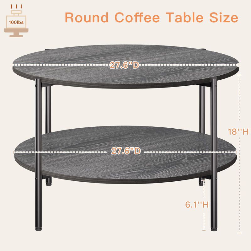 FAMIDGE Round Coffee Table Living Room, 27.6"" Small Coffee Table, 2-Tier Circle Coffee Table with Storage Shelf, Circular Wood image number 1