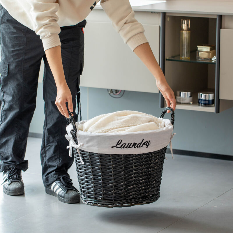 Wickerwise Handwoven Laundry Basket with Liner & Handles - Boho Decorative Storage Hamper for Clothes Blankets Pillows and Towels - Ideal for Laundry Room Bathroom Bedroom and Living Room, Brown