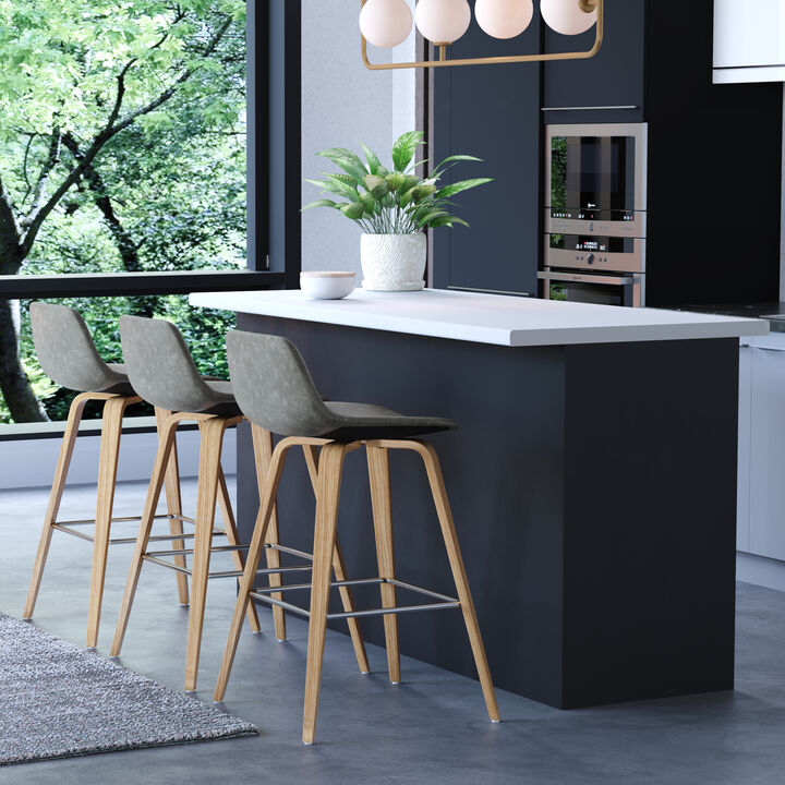 Randolph Mid-Century Modern 28 inch Bentwood Counter/ Bar Height Stool (Set of 2) in Stone Grey PU faux leather