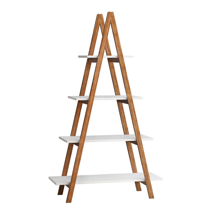 16.93 in. Tall White A Frame Bamboo Wood 4-Shelf Bookcase