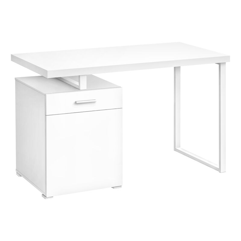 Monarch Specialties I 7760 Computer Desk, Home Office, Laptop, Left, Right Set-up, Storage Drawers, 48"L, Work, Metal, Laminate, White, Contemporary, Modern