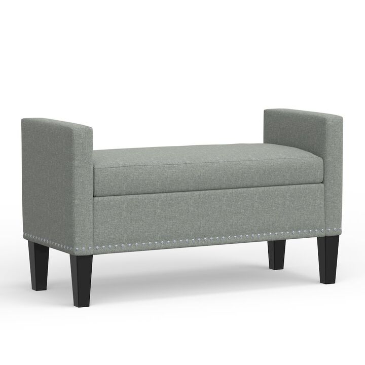 Rize Home 41.5 Storage Bench with Nailhead Trim - Stone (Light Gray)