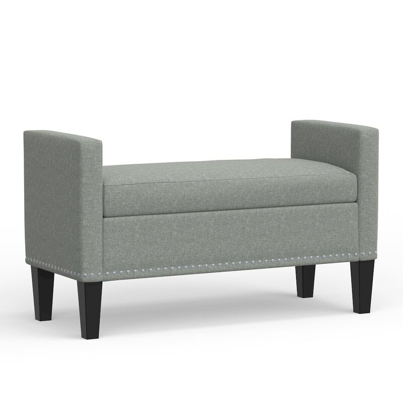 Rize Home 41.5 Storage Bench with Nailhead Trim - Stone (Light Gray) image number 0