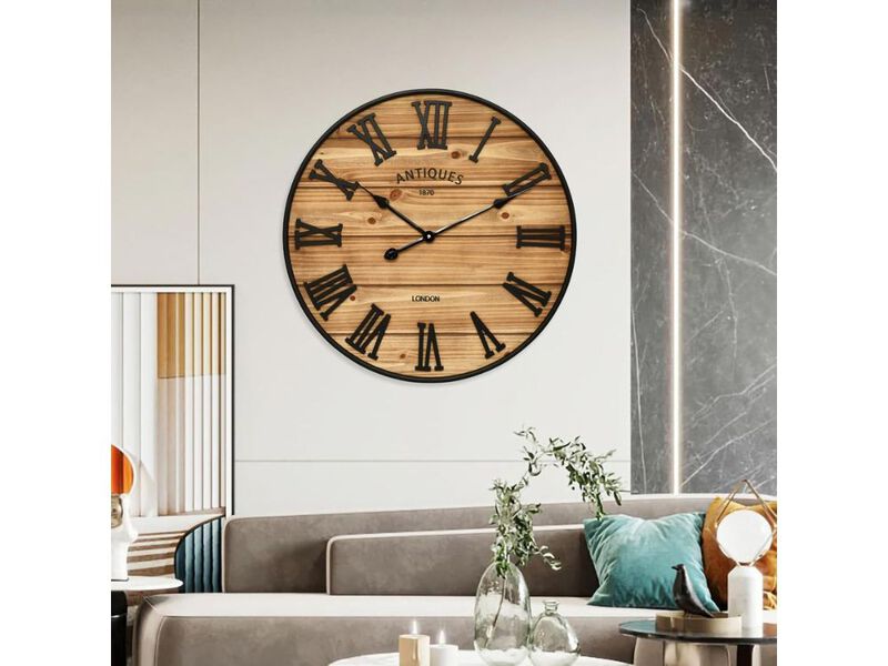 Farmhouse Wall Clock 24 Inch Rustic Wood Silent Non Ticking Battery Decor image number 1