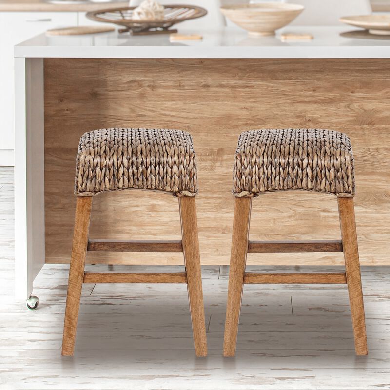 Maui Rustic Bohemian Hyacinth/Wood Backless Stool