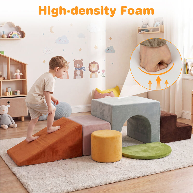 6 Piece Toddler Foam Climbing Set with Slide, Tunnel and Play Blocks image number 3