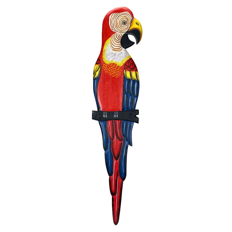 Wood Parrot Wall Decor 38" Hand-Carved Macaw Sculpture Tropical Bird Art image number 0